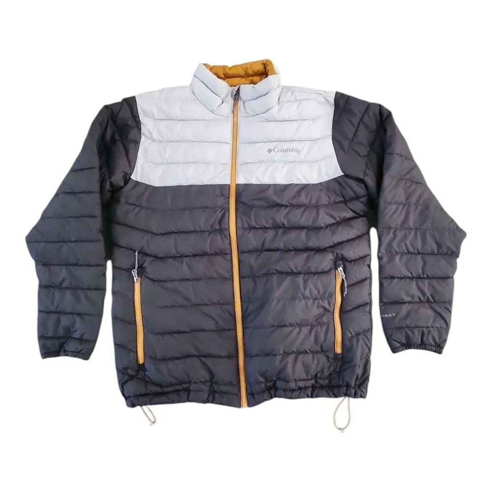 Columbia Powder Lite Puffer Jacket Mens Large Black Gray Omni-Heat Full Zip